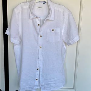 Boys white linen short sleeve dress shirt